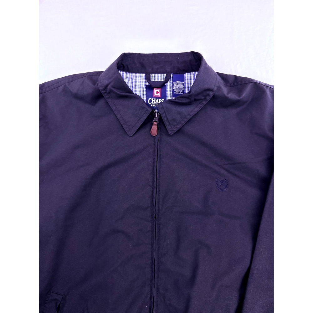 Chaps Mens Harrington Jacket Navy Blue Full Zip Plaid Lined XL Classic Coat‎